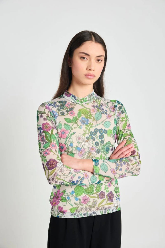 twenty-seven names Fantasy Floral Top - Cream Floral Mesh