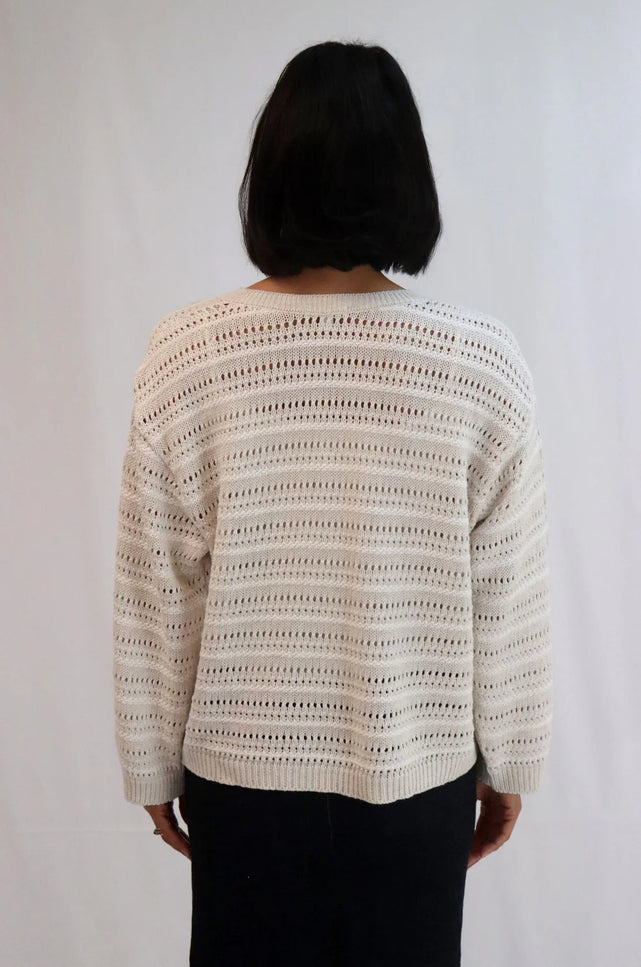 Tatano Trellis V Neck - Sand/White