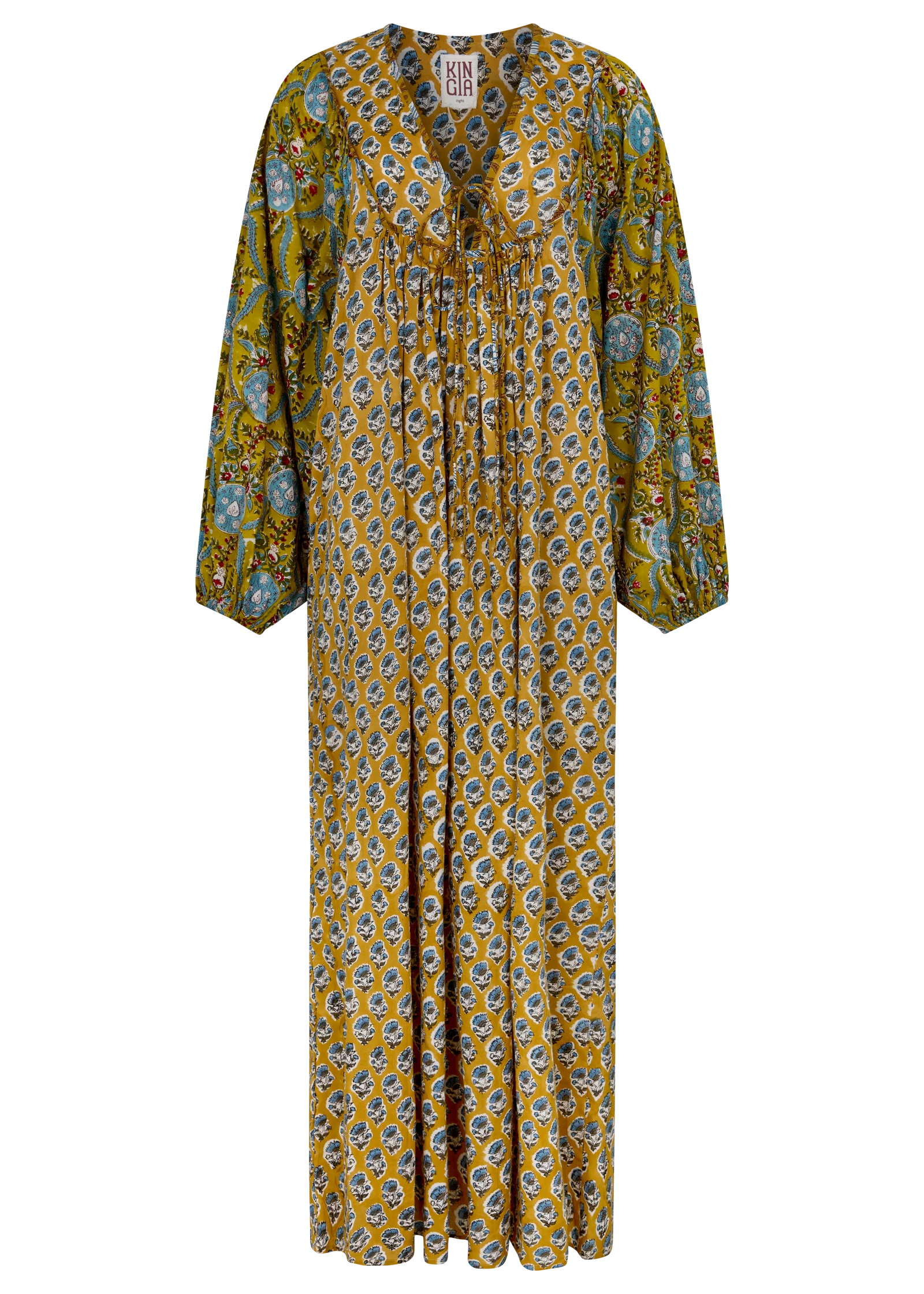 green emerald velvet dress Bonnie Blockprint Dress Gold | Size XXL main image 1