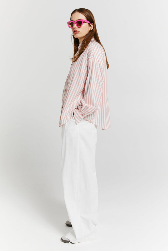 Karen Walker Berisford Dress Shirt - Cotton Rose Viscose - Pink/White