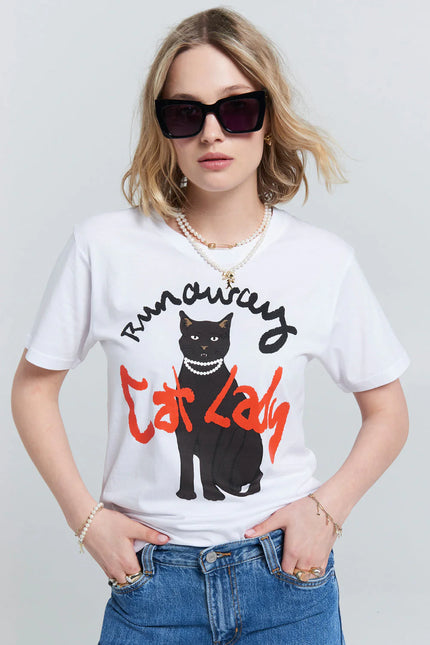 Karen Walker Cat Lady Organic Cotton T-Shirt - White