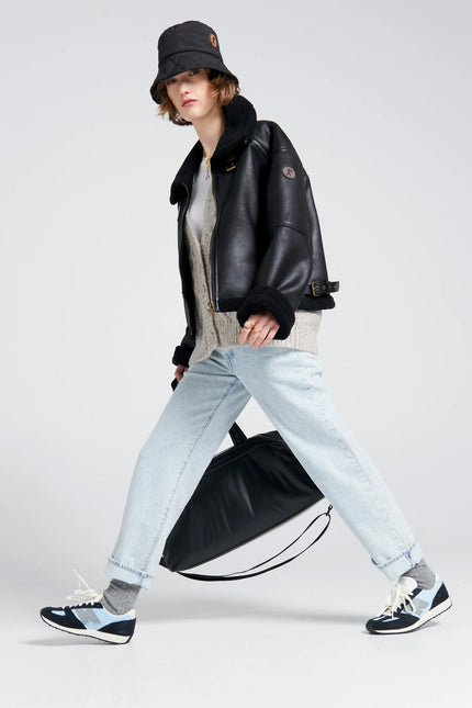 Karen Walker Cropped Aviator Jacket - Black/Brown