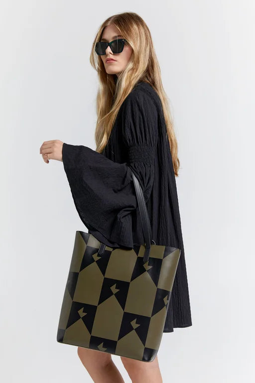 Karen Walker Everyday Tote XL Monogram Print Dark Olive Black .is this Love