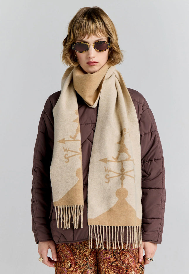 Karen Walker Weather Shop Jacquard Scarf - Cream/Tan