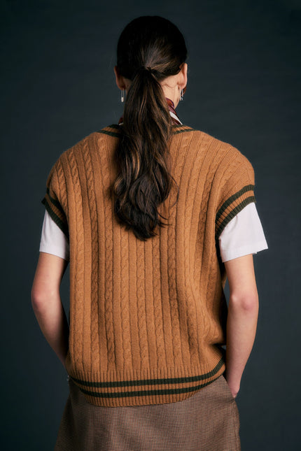 Karen Walker Varsity Knit Vest - Tan/Olive