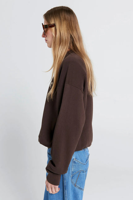Karen Walker Runaway Girl Organic Cotton Crewneck - Chocolate Brown