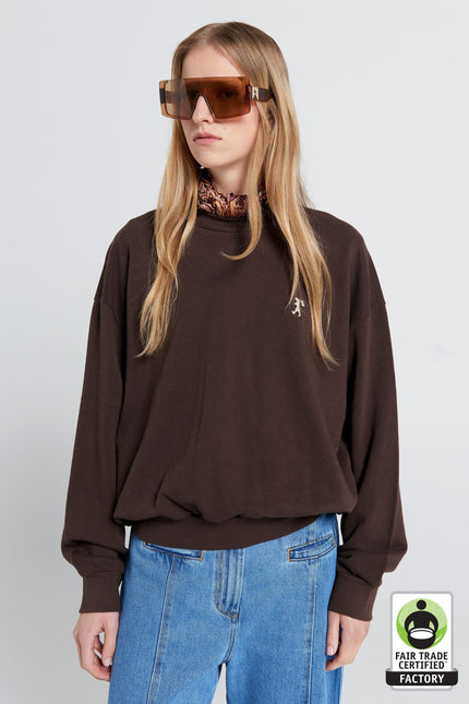 Karen Walker Runaway Girl Organic Cotton Crewneck - Chocolate Brown
