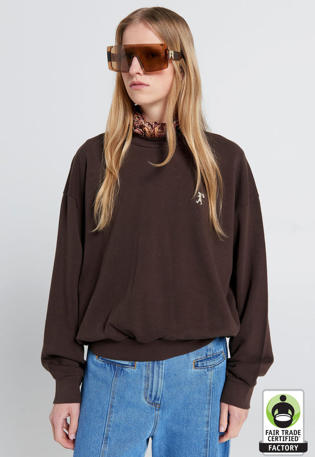 Karen Walker Runaway Girl Organic Cotton Crewneck - Chocolate Brown