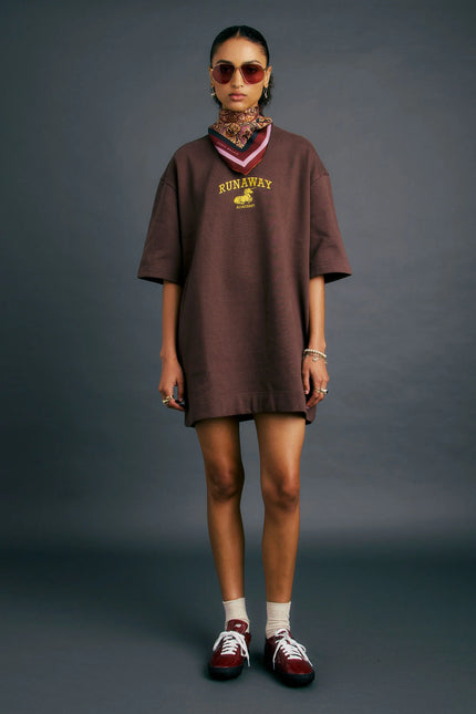 Karen Walker Runaway Academy Dress - Chocolate/Gold