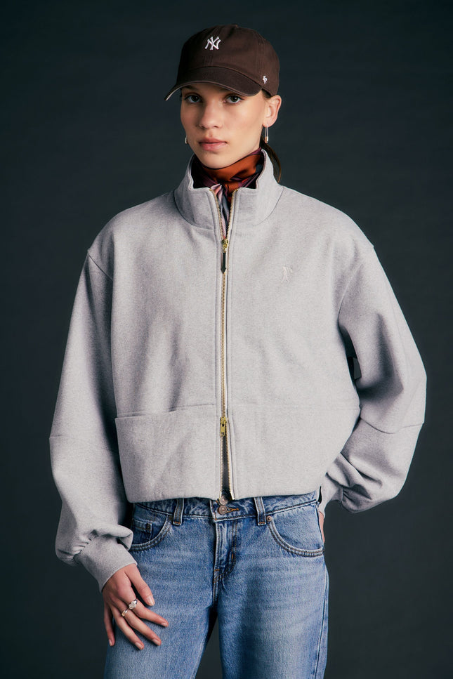 Karen Walker Runaway Zip Front Sweatshirt - Grey Marle