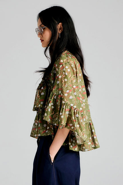 Karen Walker Fleur Blouse - Olive Multi