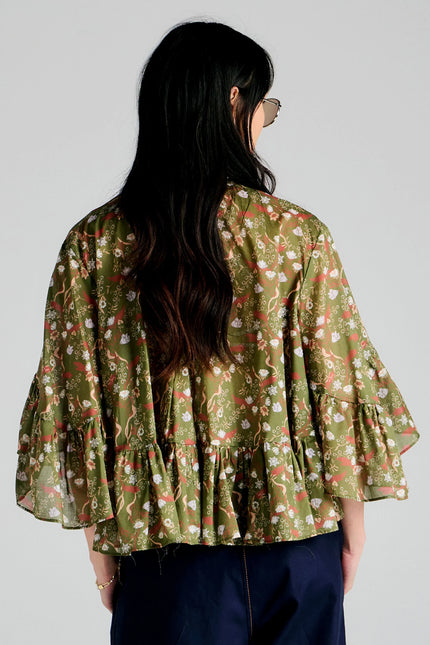 Karen Walker Fleur Blouse - Olive Multi
