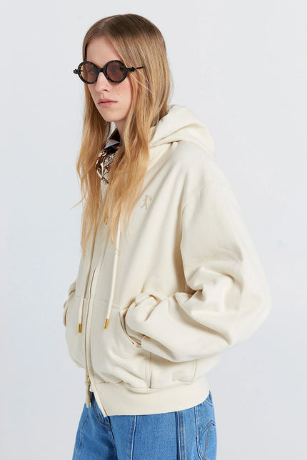 Karen Walker Rocking Horse Cropped Oversized Hoodie - Ecru/Mocha