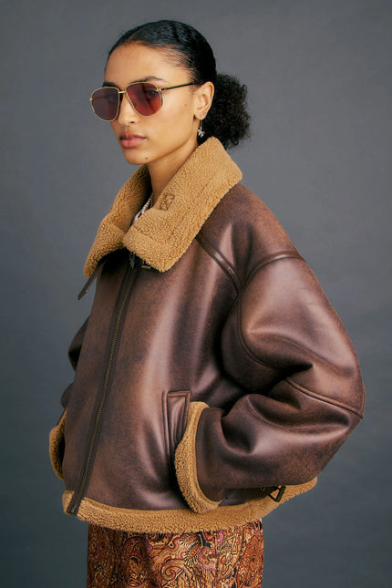 Karen Walker Cropped Aviator Jacket - Brown/Chestnut