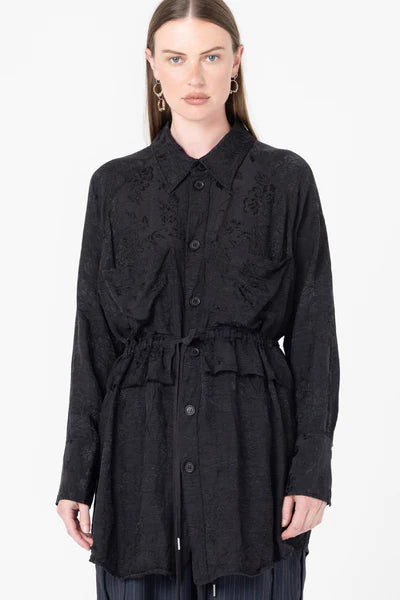Company of Strangers Facts Shirtdress - Black Jaquard