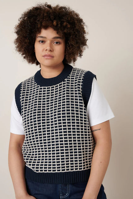 Kowtow Grid Vest - Navy Grid