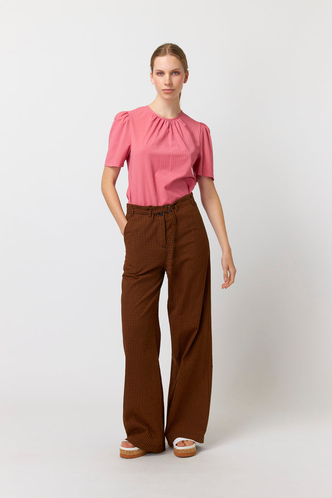 Sylvester Gingham Wide Leg Trouser - Tobacco/Black