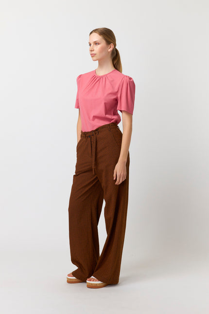 Sylvester Gingham Wide Leg Trouser - Tobacco/Black