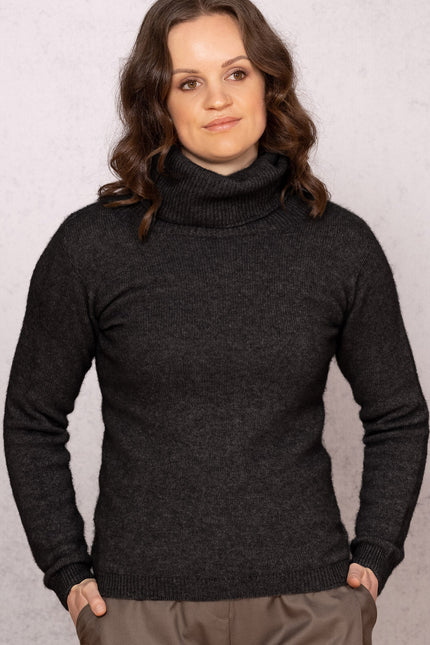 Noble Wilde Polo Neck Sweater - Possum/Merino - Black
