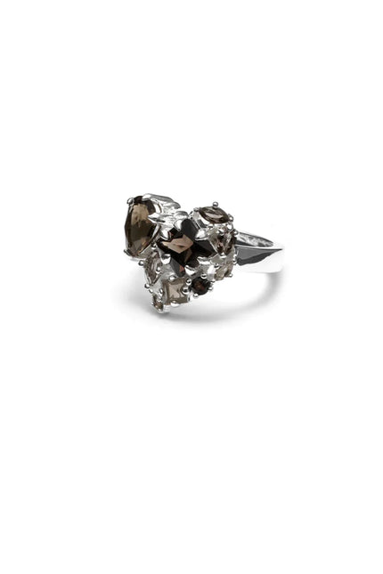 Stolen Girlfriends Club Crooked Heart Ring - Silver/ Cola Quartz