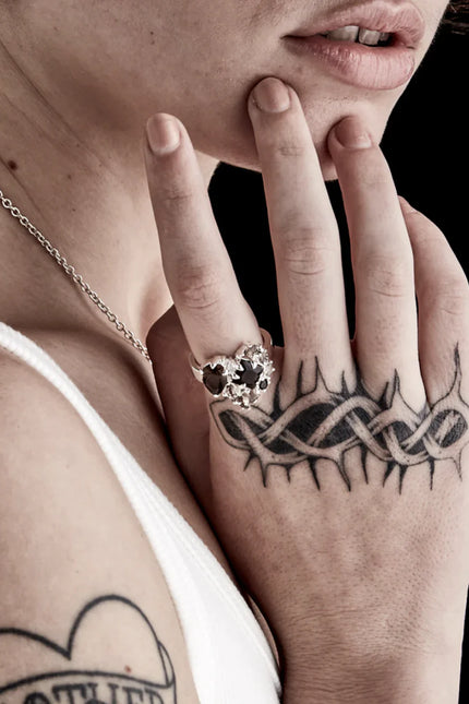 Stolen Girlfriends Club Crooked Heart Ring - Silver/ Cola Quartz
