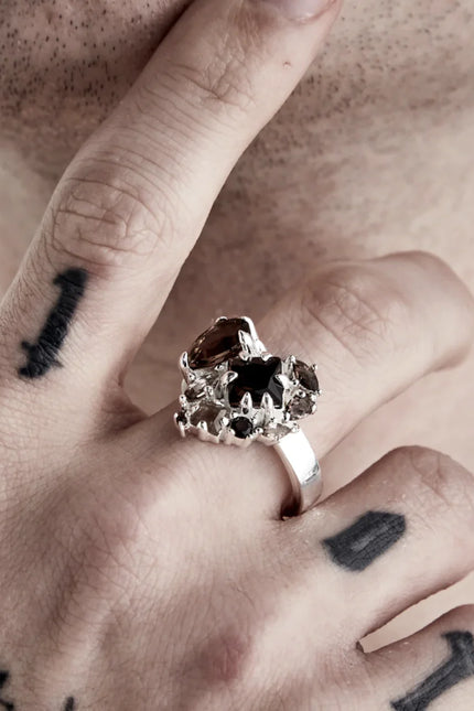 Stolen Girlfriends Club Crooked Heart Ring - Silver/ Cola Quartz