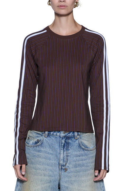 Ksubi Porter LS Top Choc Pinstripe - Brown