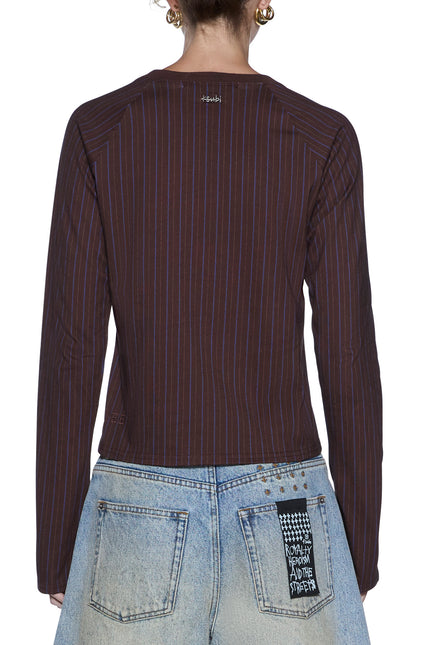 Ksubi Porter LS Top Choc Pinstripe - Brown