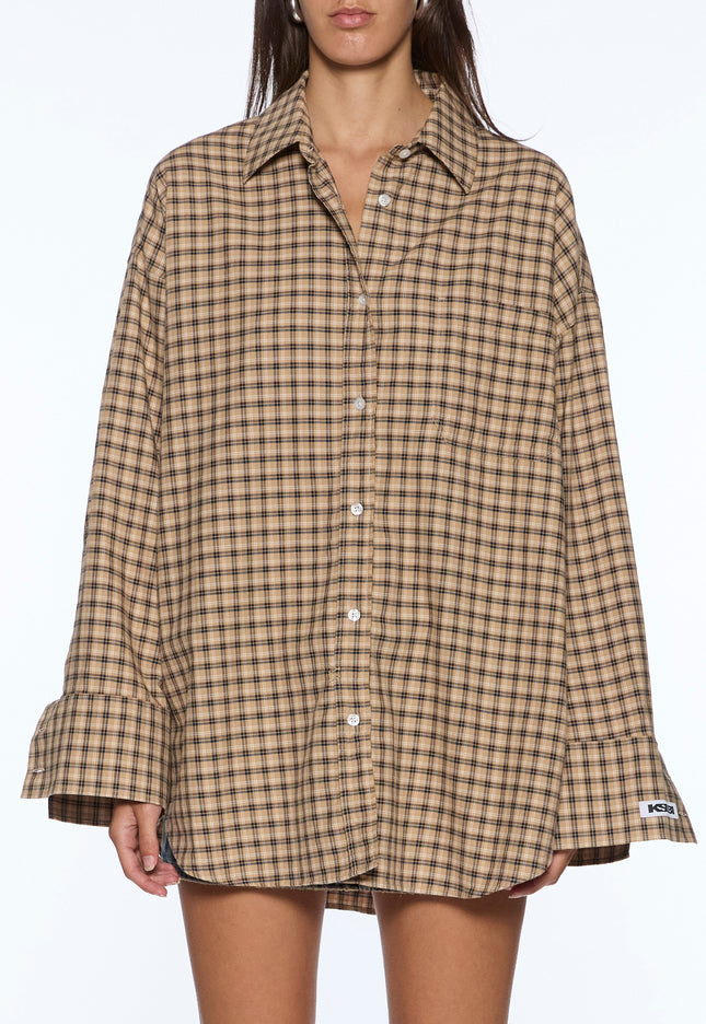 Ksubi Astra Long Sleeve Shirt - Tan Plaid