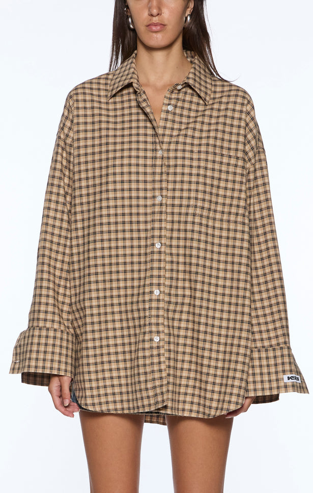 Ksubi Astra Long Sleeve Shirt - Tan Plaid