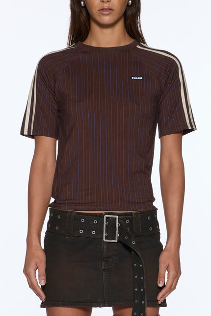 KSUBI Porter SS Top Chocolate Pinstripe