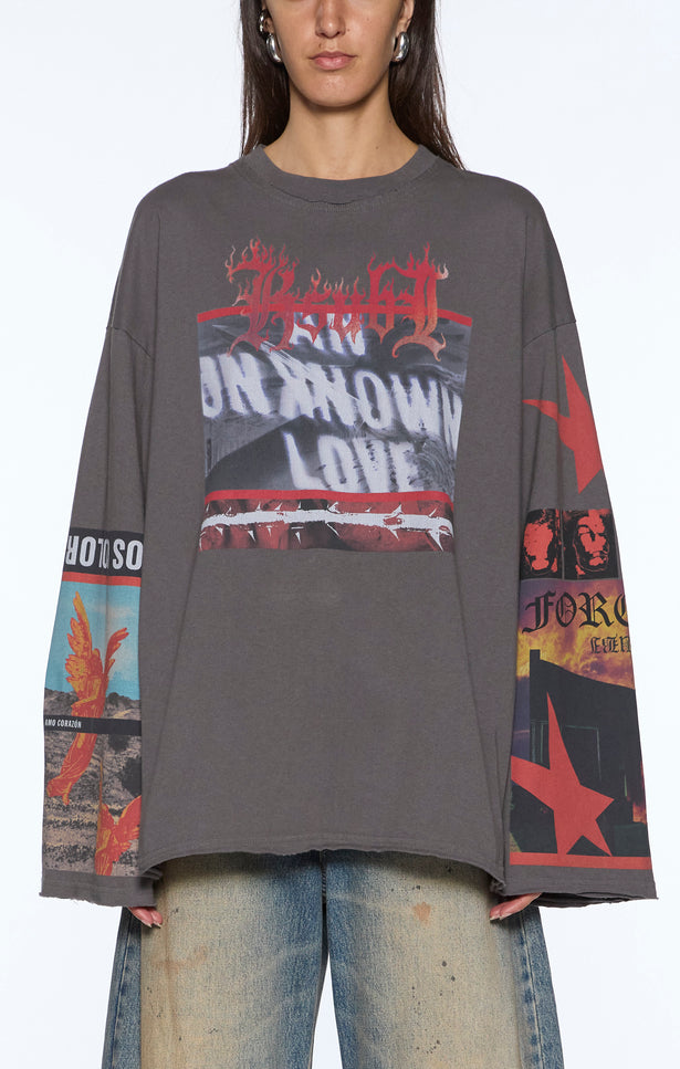 Ksubi Altar Long Sleeve Boyfriend Tee - Charcoal
