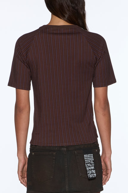 KSUBI Porter SS Top Chocolate Pinstripe