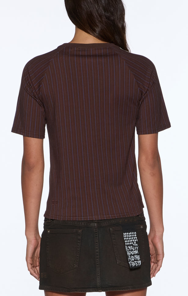 KSUBI Porter SS Top Chocolate Pinstripe