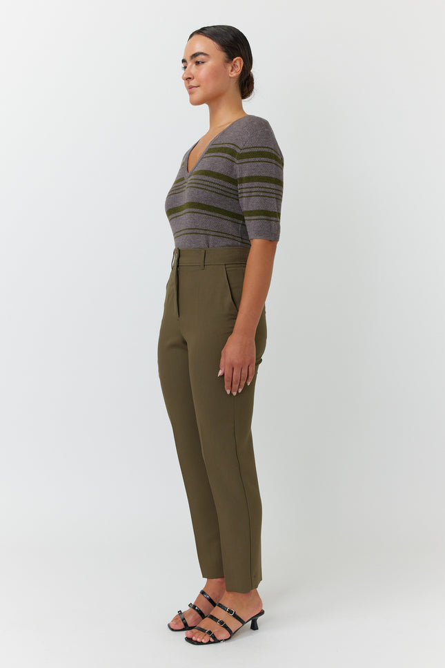 Sylvester Waffle Stripe Top - Olive