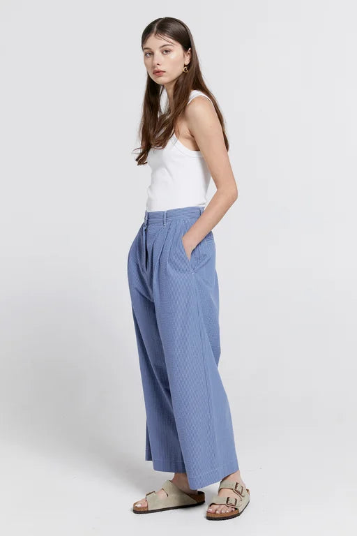 Karen Walker Workwear Pants - Organic Cotton - Seersucker Suiting Blue