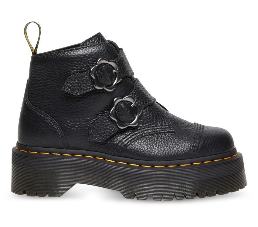 Dr. Martens Devon Flower 2 Strap Boot - Black Milled Nappa