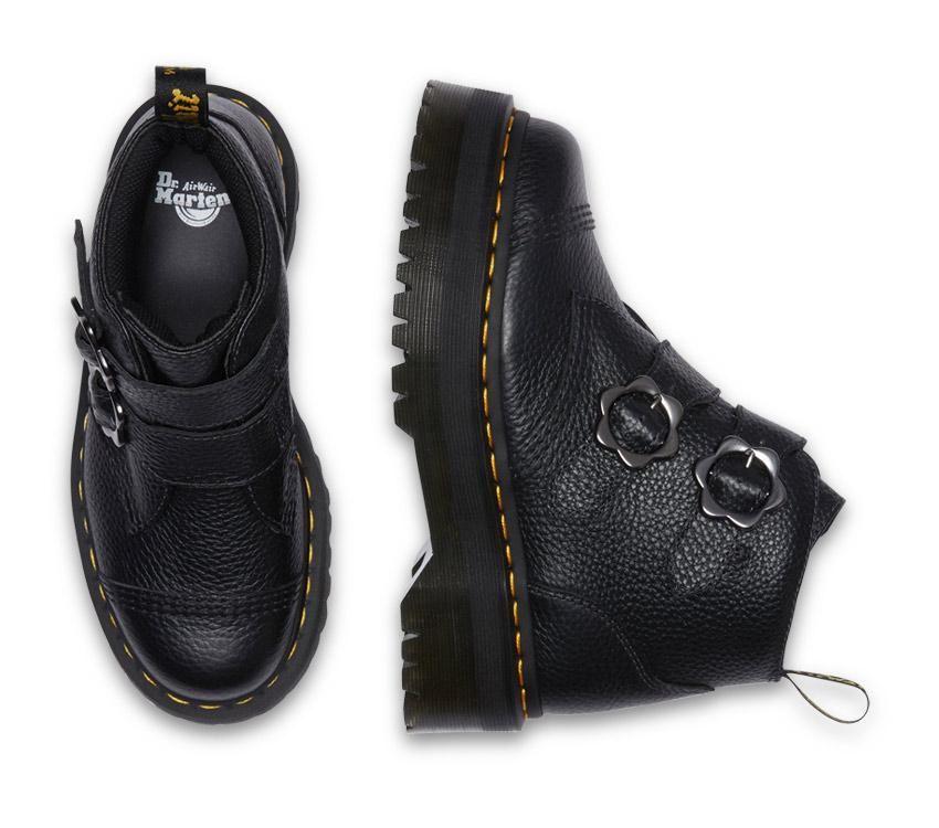 Dr. Martens Devon Flower 2 Strap Boot - Black Milled Nappa