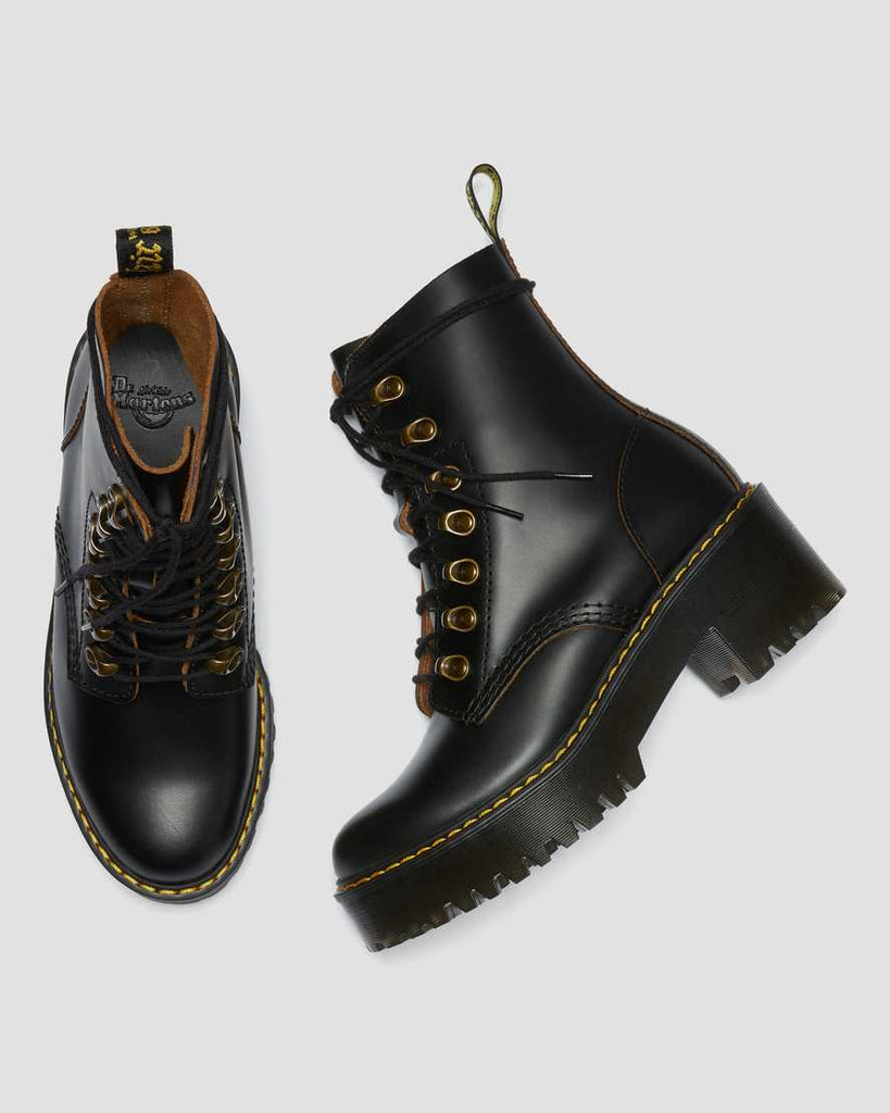 Dr. Martens Leona 7 Hook Boot - Black Vintage Smooth