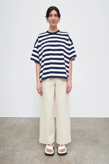 Kowtow Oversized Boxy Tee - Navy/White Stripe