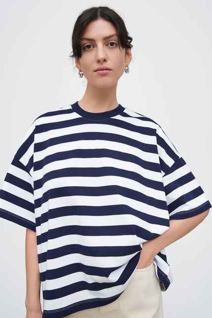 Kowtow Oversized Boxy Tee - Navy/White Stripe