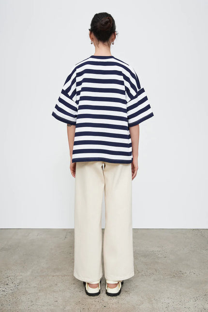 Kowtow Oversized Boxy Tee - Navy/White Stripe