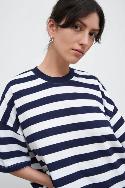 Kowtow Oversized Boxy Tee - Navy/White Stripe