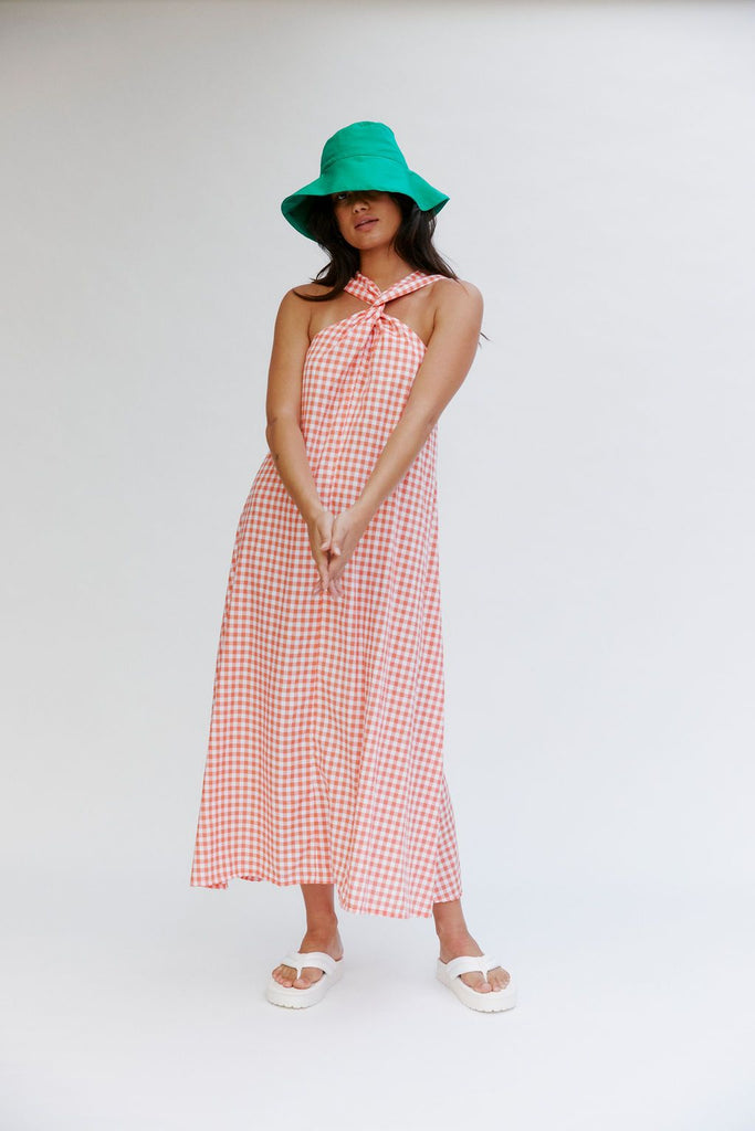 Mina Moa Dress - Peach Gingham